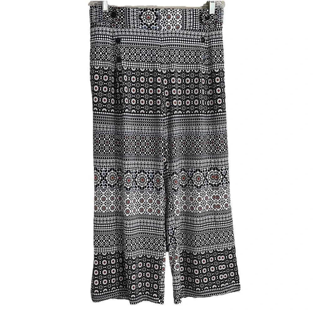 Robert Louis Geometric Floral Wide Leg Cropped Pants Womens 1X Sailor Retro - Picture 1 of 10